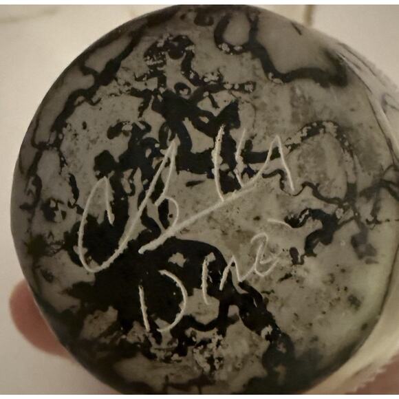 Native American Navajo Horsehair Vase Blue Red Cream Pottery 5” Tall Signed - Picture 6 of 8